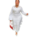 African fashionexport obese plus sizev neckelegantwork clothingdress women's clothing high waistlong sleeves long skirt