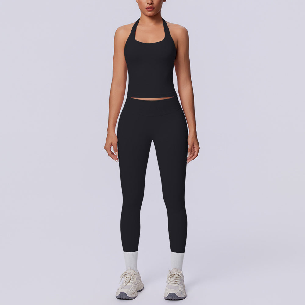 Halter sports beautiful back high waist hip lifting tight sports seamless yoga clothes quick drying breathable running fitness suit for women