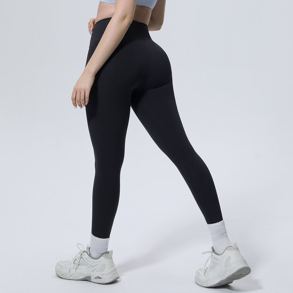 New arrival cross-border fashionpure color double-sided nylon seamless cross-waist tight yoga pants sports running fitness yoga