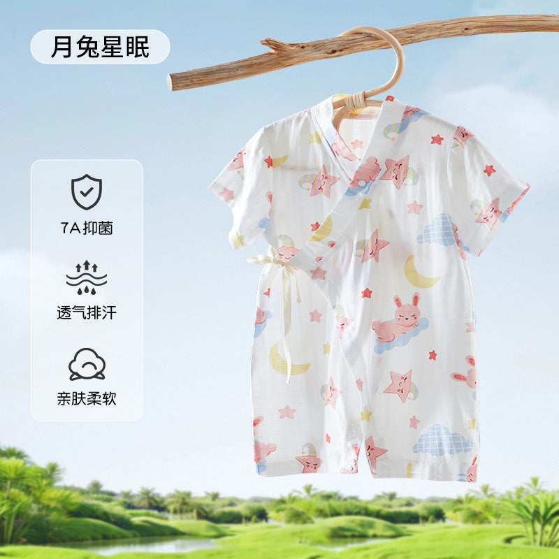 Baby summer romper bamboo cotton newborn unisex lightweight bodysuit air conditioning short sleeve crawling suit