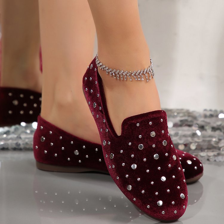 plus sizeexport slip-on women's shoes trendy british bean shoes rhinestone casual suede flatsflats