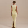 Amazon  summer new arrival: elegant sleeveless v-neck sexy bodycon ruched back slit dress for women