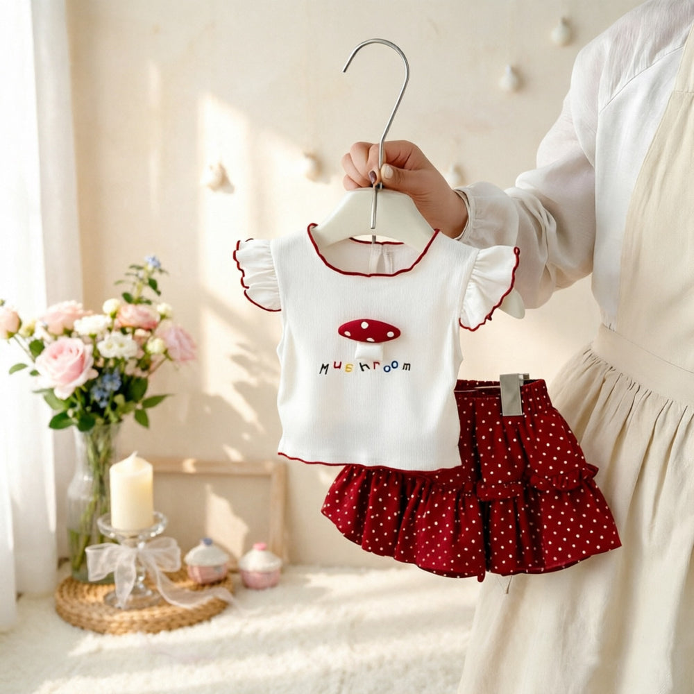 Girls' summer outfit : new korean-style baby and toddler clothing set - cute cartoon short-sleeve tee and tulip skirt