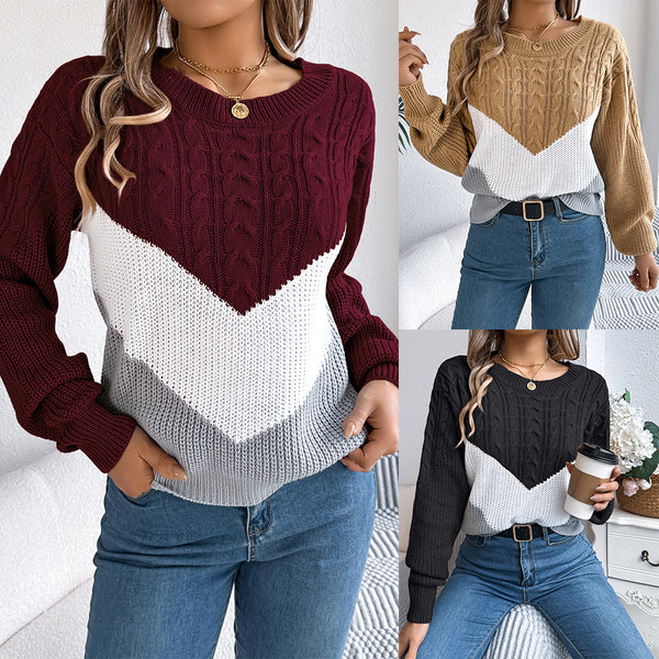 Real shot 2025 autumn and winter casual color matching twist lantern sleeve knitted pullover sweater, independent station  women's clothing