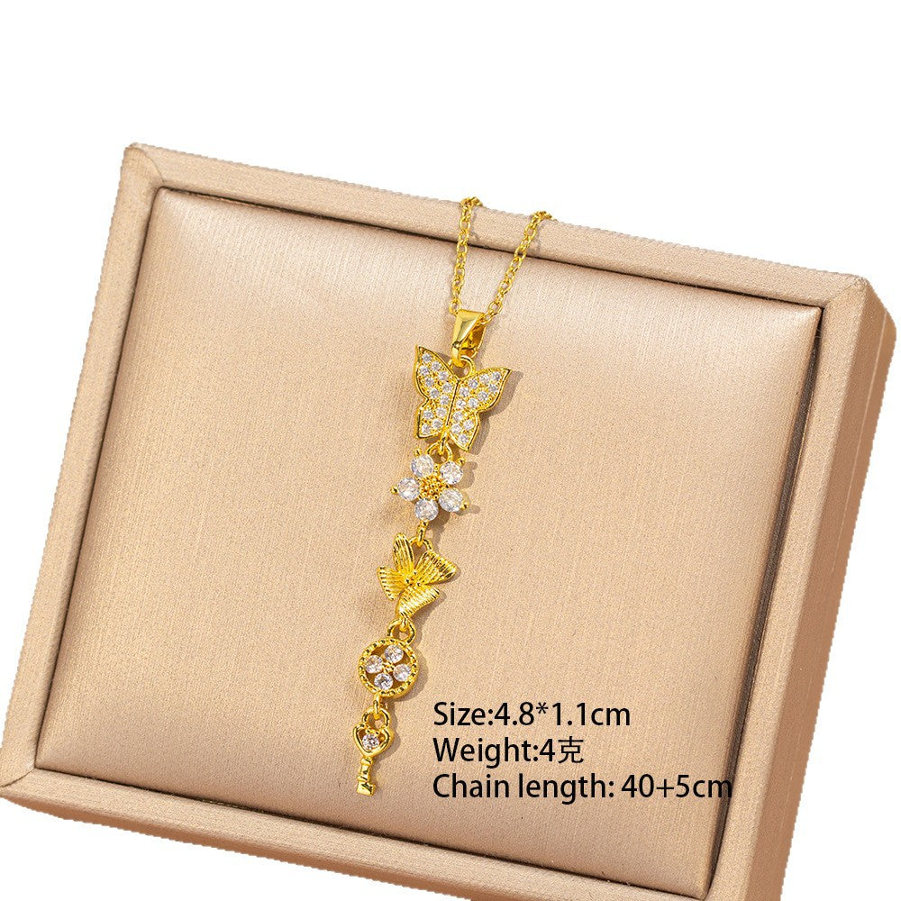 [titanium steel] cross-border popular copper micro-embedded butterfly necklace for women, accessible luxury, fashionable and high-end long clavicle chain accessories