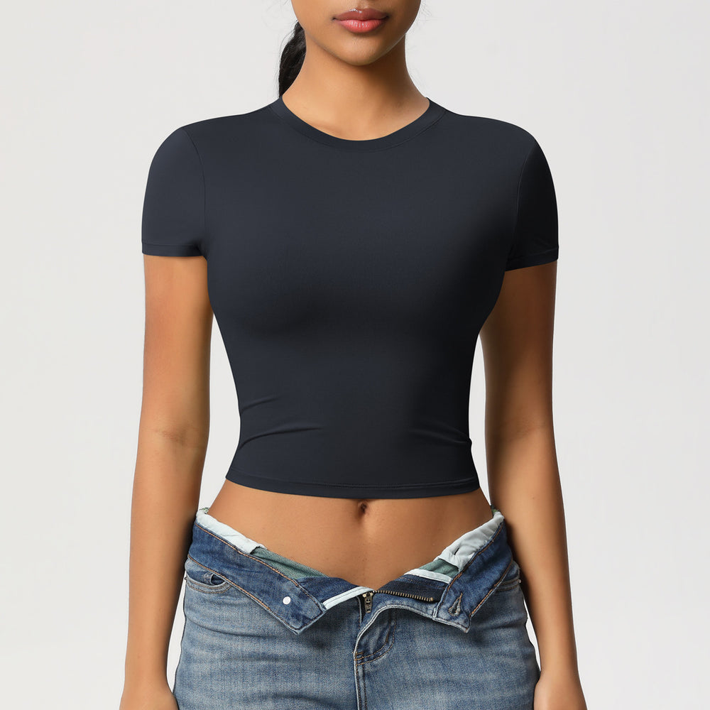 double-sided nylon casual tight-fitting quick-drying pilates tops yoga wear short-sleeved running fitness sports t-shirt