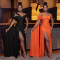 C7667 cross-border   fashion women's elegant sexy high-slit shawl dress - new arrival