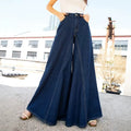 Fashionjeans women's retro dark blue split topstitch wide-leg pants high waist drapedloosemop pants