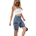 European and american cross-border women's summer new arrivals:  &  street style trendy washed denim cargo shorts (5-inch inseam)