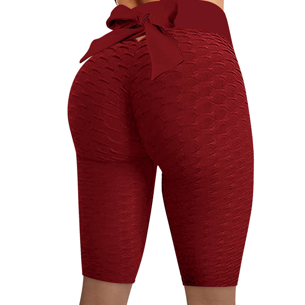 2025 amazon women's bowknot honeycomb jacquard solid color yoga pants, activewear, capri leggings - in stock, cropped length
