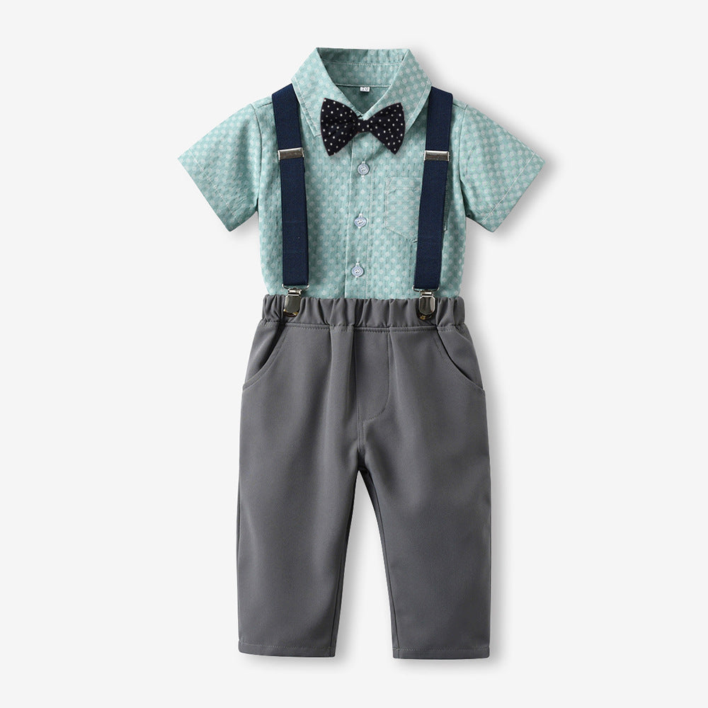 Export children's clothing boys' formal wear kids' suit boy's short-sleeved shirt emcee performance costume flower girl baby's first birthday outfit