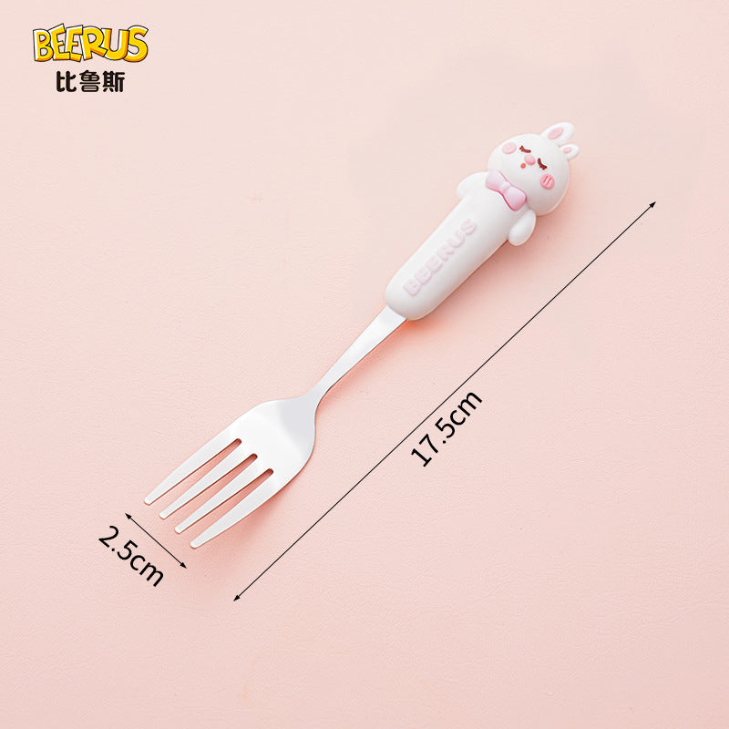 High-quality, adorable cartoon children's cutlery set featuring a cute bear design. includes a fork, spoon, and is perfect for school lunches. made of durable silicone, these portable forks and spoons are available for wholesale