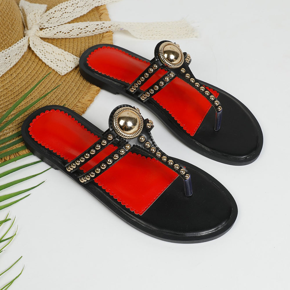 2025 new summer bohemian sandals women's wedge heel metal studded fairy versatile flat beach sandals