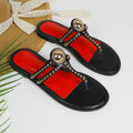 2025 new summer bohemian sandals women's wedge heel metal studded fairy versatile flat beach sandals