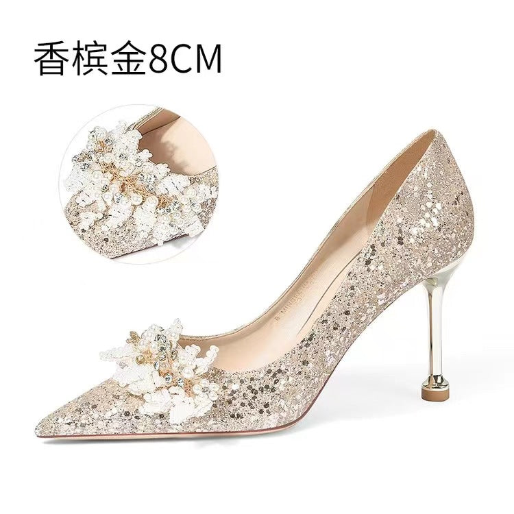 Wedding shoes for women with thick heels 2024 new arrival bridal shoes that are not tiring on the feet flats burgundy high heels xiuhe wedding dress two-wear