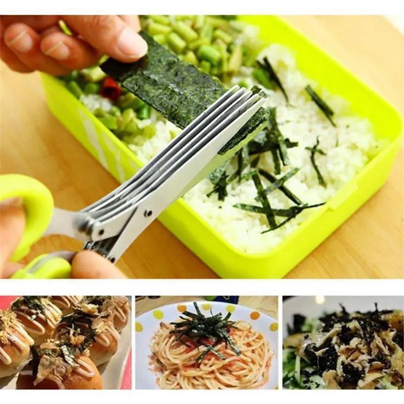 Five-layer stainless steel scallion scissors, multi-functional, multi-layer seaweed complementary food scissors, shredded paper scissors, kitchen food scissors