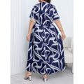 plus size cross-border new arrival  women's original elegancev neckprintingdress cuff flow