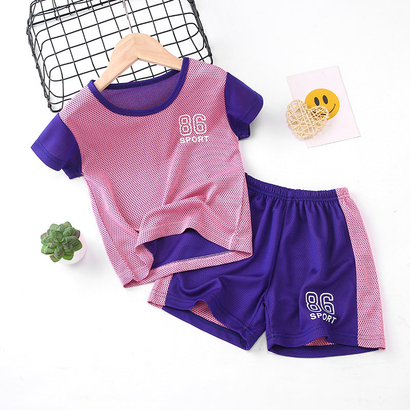 Kids' summer outfit: boys' tank top set, quick-dry athletic mesh, big kids' sleeveless, baby summer two-piece set for girls