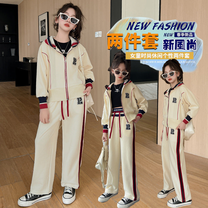 Girls' spring and autumn outfit set - new trendy style for girls, stylish spring jacket for older children, fashionable spring sportswear for kids