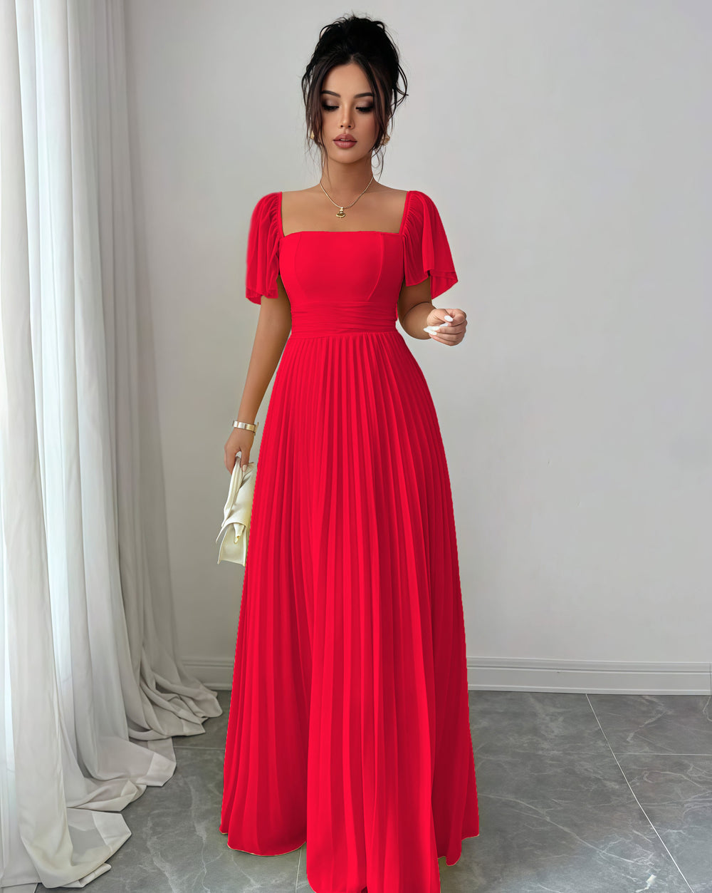European and american cross-border women's fashion  summer solid color french bandeau backless cinched waist pleated elegant long dress