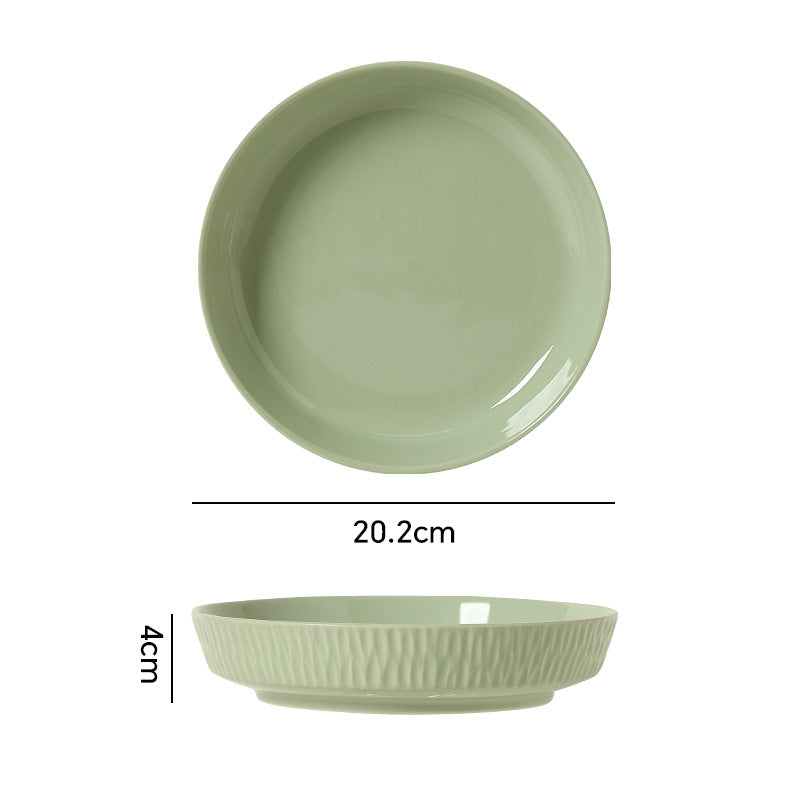 Minimalist nordic solid color fufu ceramic bowl, plate, and dish set - household rice bowl, fish plate, soup plate, and striped plate