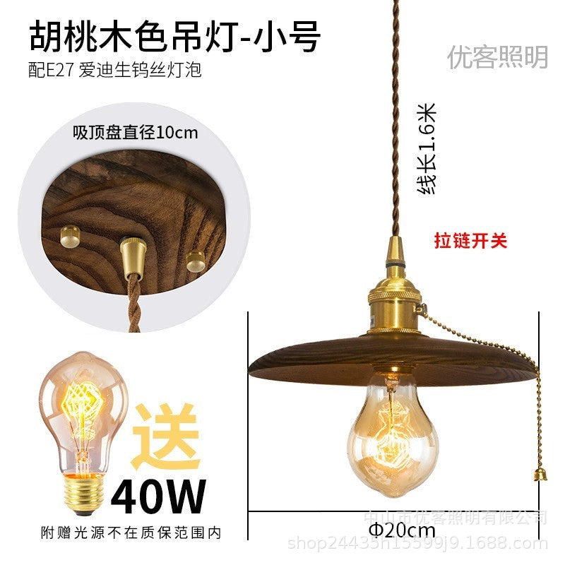 ins Nordic black walnut nostalgic lighting, bedroom bedside lamp, bar brass dining room lamp, wabi sandy chandelier