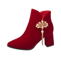 2024fall and winternew arrival thick heel fashion short boots engagement toast red bridal boots xiuhe chinoiserie high heel wedding boots for women