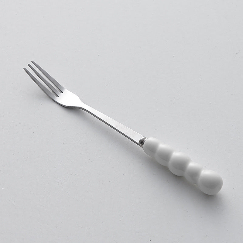 Minimalist ceramic fruit fork set - stylish, luxurious, and high-quality. ceramic handle fruit picks with stainless steel forks and spoons - wholesale