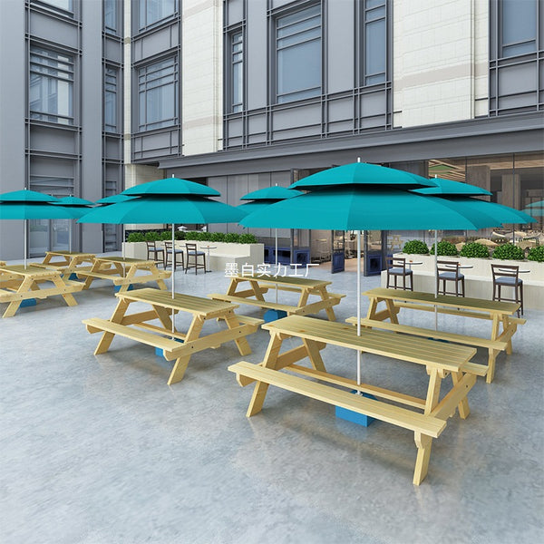 Outdoor table and chair combination milk tea coffee shop courtyard outdoor canteen one-piece dining table and chair with umbrella park solid wood preservative