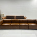 American retro sofa cigar bar living room small apartment straight row genuine leather sofa tofu block sofa module new style