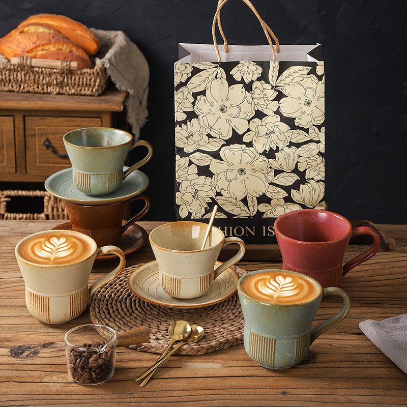 Creative trumpet shape clay coffee cup latte latte cup japanese style chinese ancient style plate plate for home mug
