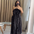 European and american cross-border women's fashion:  spring new arrival - elegant halter neck sleeveless ruffle trim cami dress with 3d floral appliqués