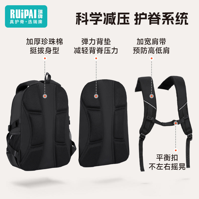 School bag for male junior high school students Large-capacity spine protection to reduce the burden School bag for middle school students High school students Multi-compartment backpack for boys