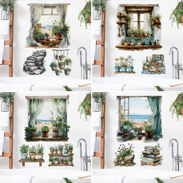 Potted Plants Bedroom Sofa Background Wall Decorative Stickers False Windows Landscape Potted Plants Mural Removable Wall Stickers