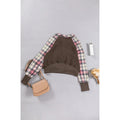 Shipped: women's plaid sleeve quilted half-zip sweatshirt - stand collar patch pocket, perfect for autumn and winter