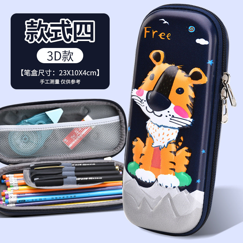 New eva stationery box, drop-resistant, water-repellent, large capacity, cartoon pencil case, multifunctional 3d leather material, waterproof and water-repellent