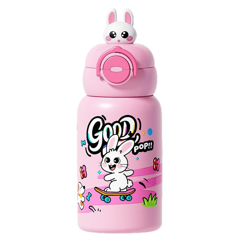Cartoon character kids' thermos cup - 316 stainless steel, food-grade, student straw water bottle, portable dual-drink children's mug