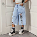 In-stock - 66351#  cross-border fashionable european and american style summer women's denim capri pants