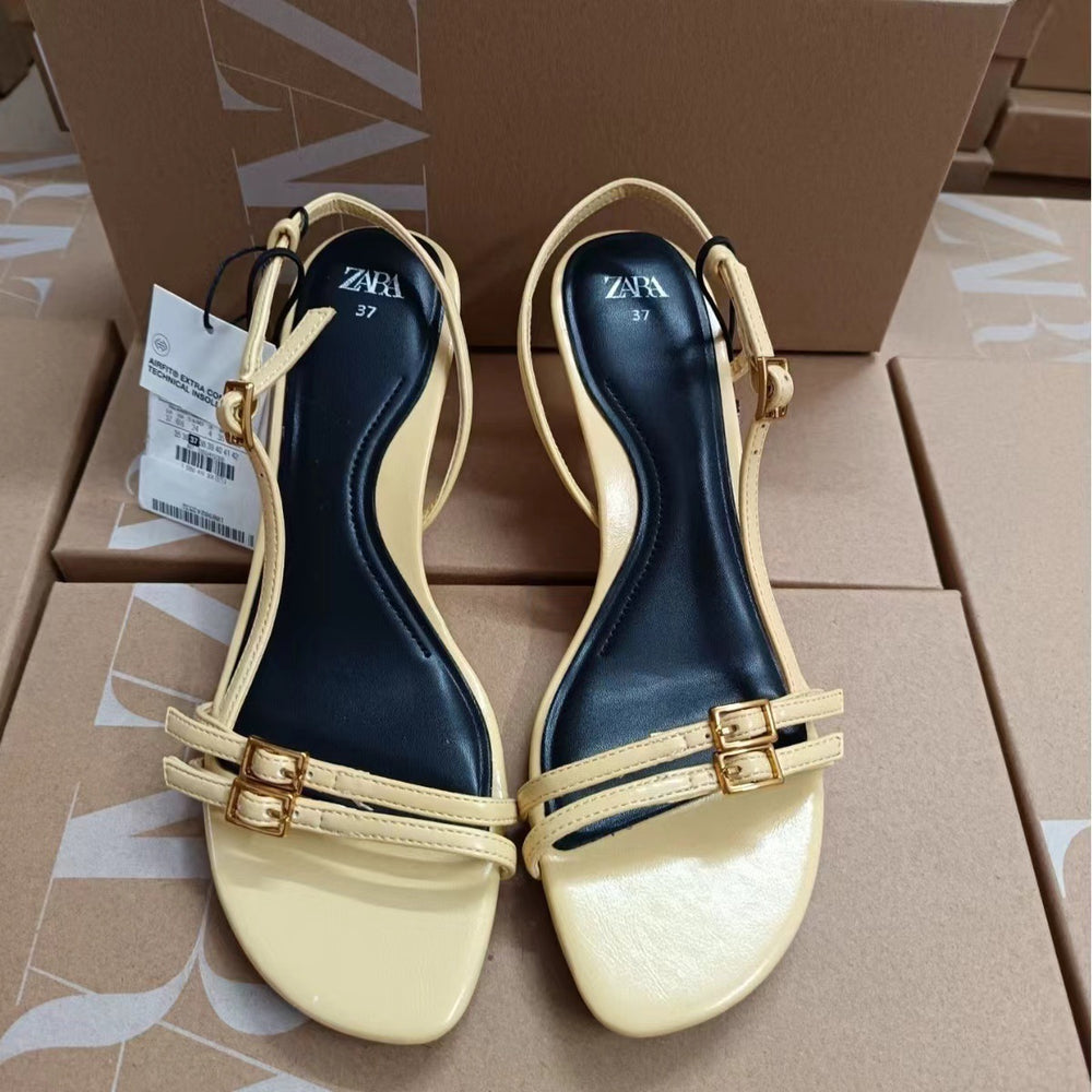 Za women's shoes: 2024 summer new arrivals - stylish and elegant yellow buckle open-toe stiletto heel sandals for women