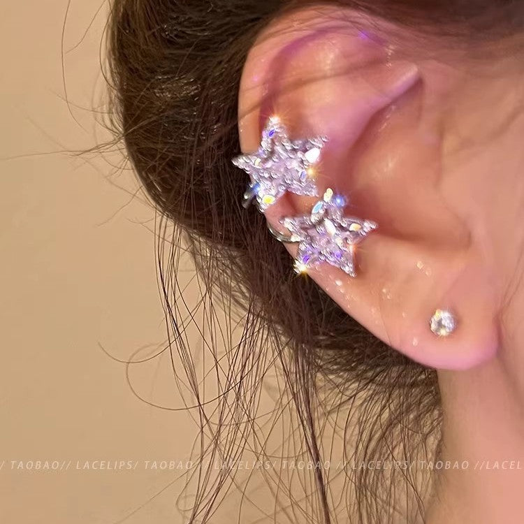 Explosive double star non-pierced ear clips for women classyaccessible luxury earrings unique and beautiful elegant ear bone clip earrings