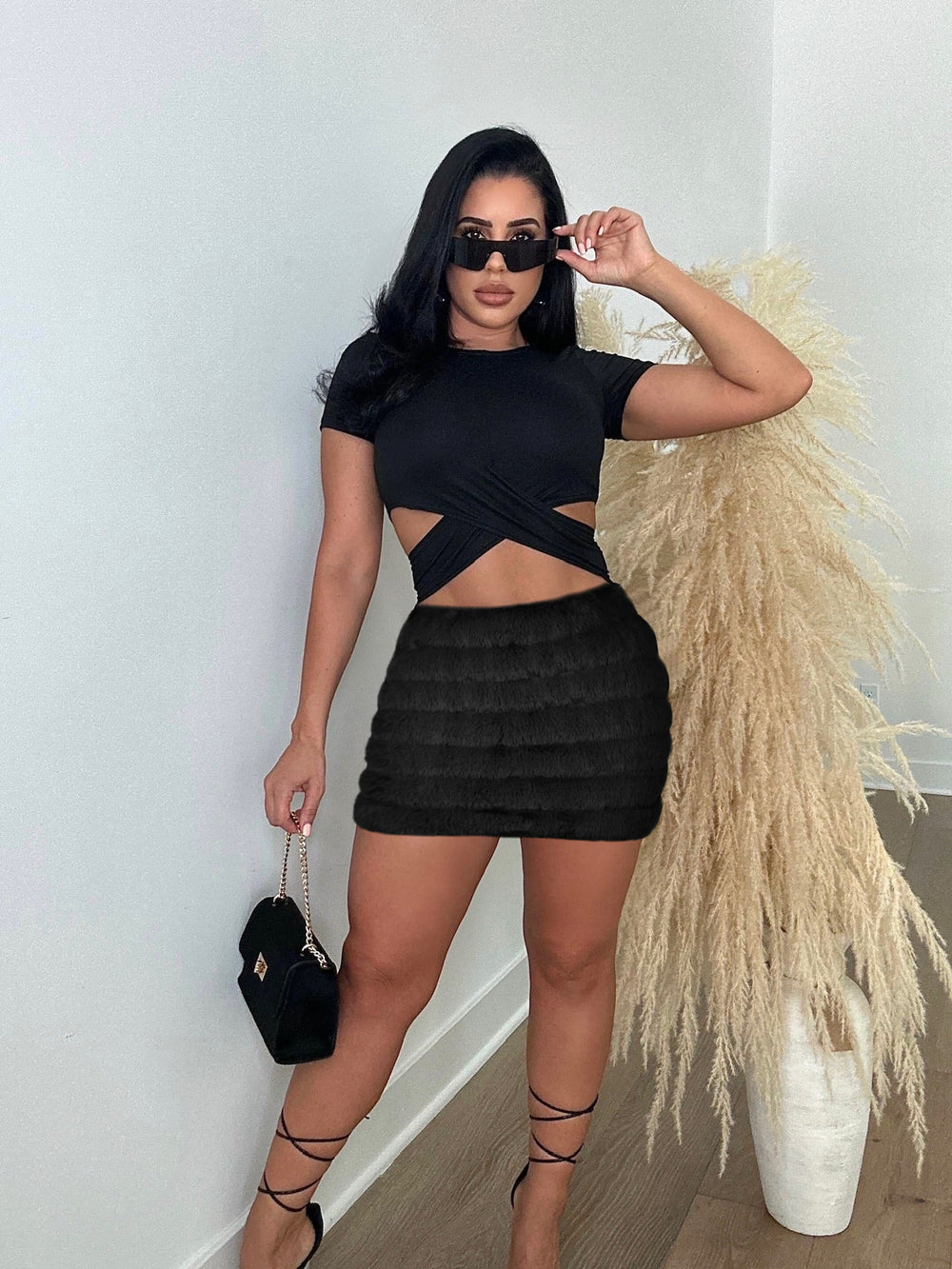 e-commerce women's clothing  fall and winter new arrival imitation fur short skirt zipper filled cotton stuffed fur skirt