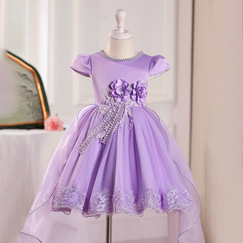 personalized girl dress with tail, short in front and long in back, eleganceelegant flower girl wedding dress, accessible luxury style niche style skirt