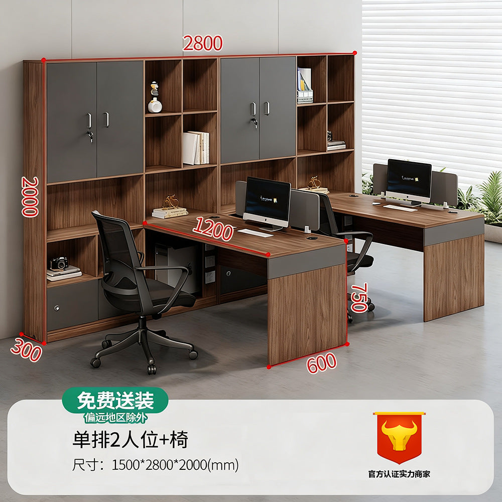 Financial office desk set - executive office desk with high cabinet, two-seat facing configuration for accountants and managers