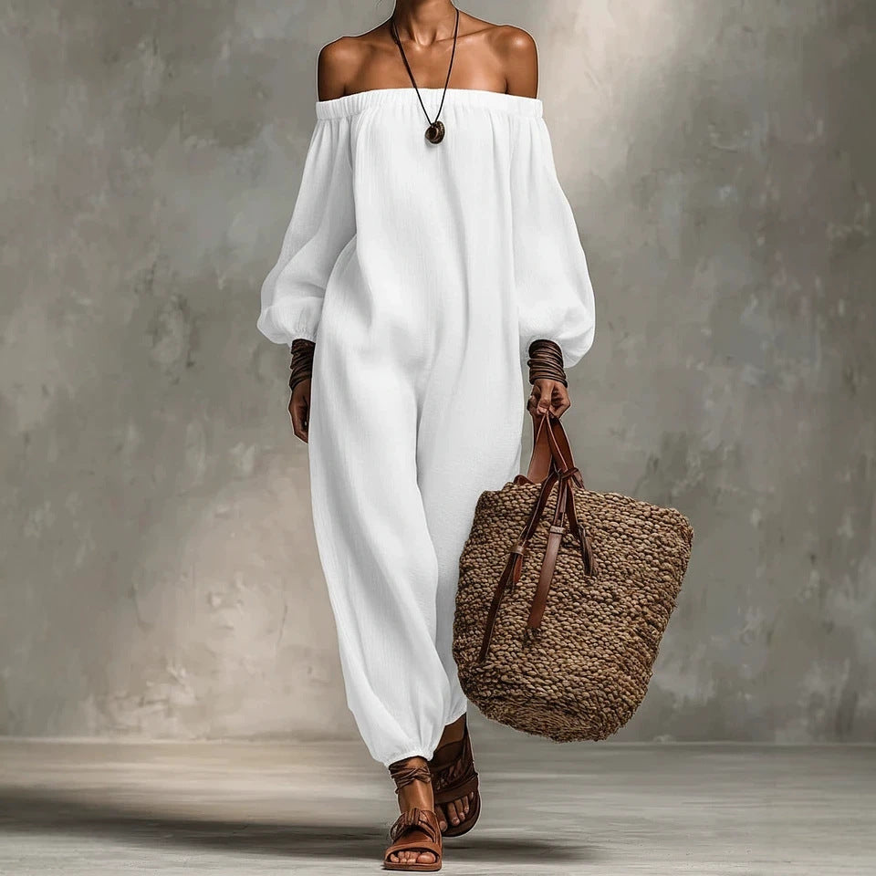 Ready-to-ship  new summer collection: women's off-the-shoulder cotton linen casual dress - perfect for cross-border e-commerce and independent online stores