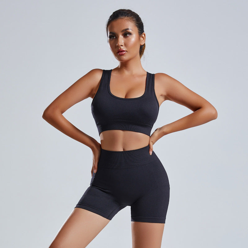 seamless knitting yoga suit spring and summer shortcut out beautiful back sexy sports bra fitness suit for women