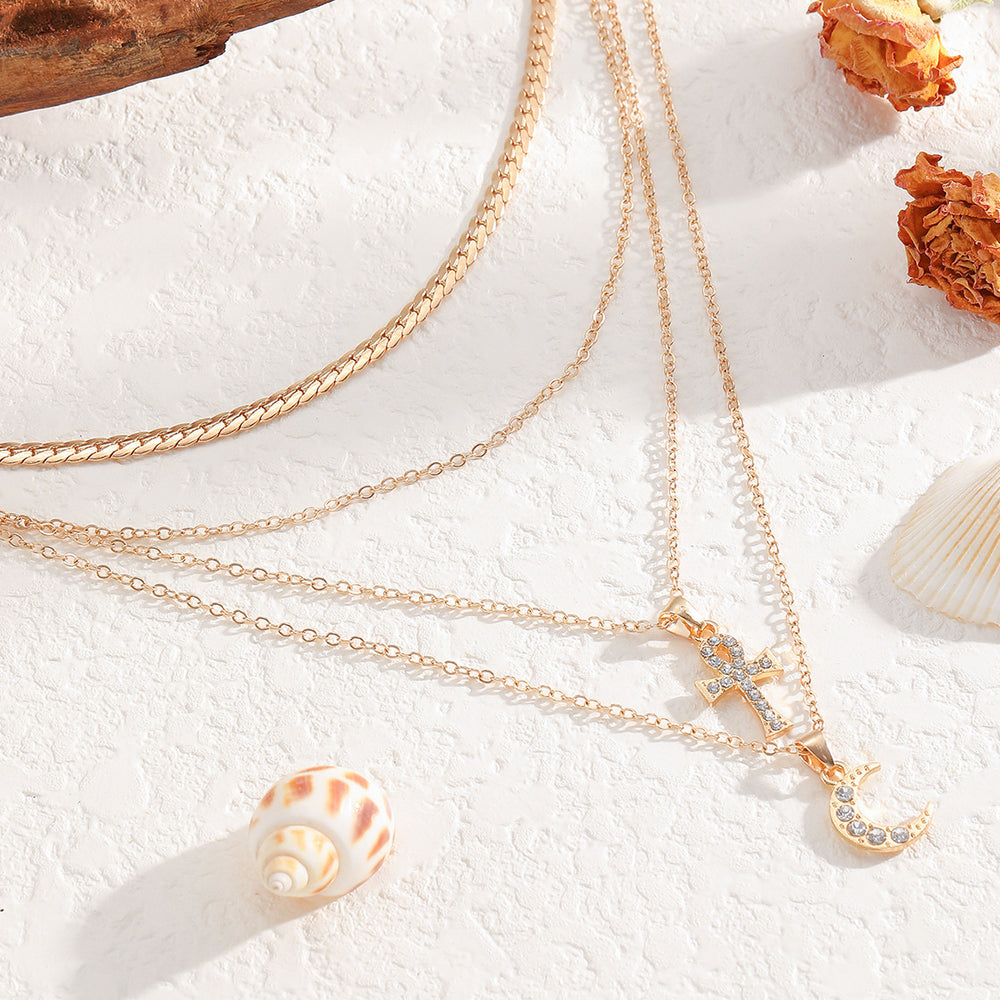 Sweater chain long wholesale european and american cross-border jewelry easter cross pendant personalized moon multi-layer clavicle chain