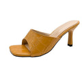 Trendy summer new arrival: french-style rhombus pattern open-toe heeled sandals for women - square toe, stiletto heel, and mule design