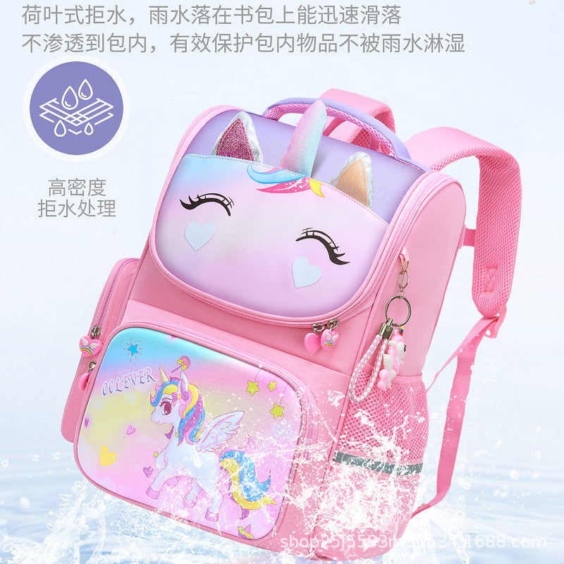 New 2024 cartoon unicorn children's schoolbag large-capacity load reduction spine protection primary school students in grades 1-6 backpack