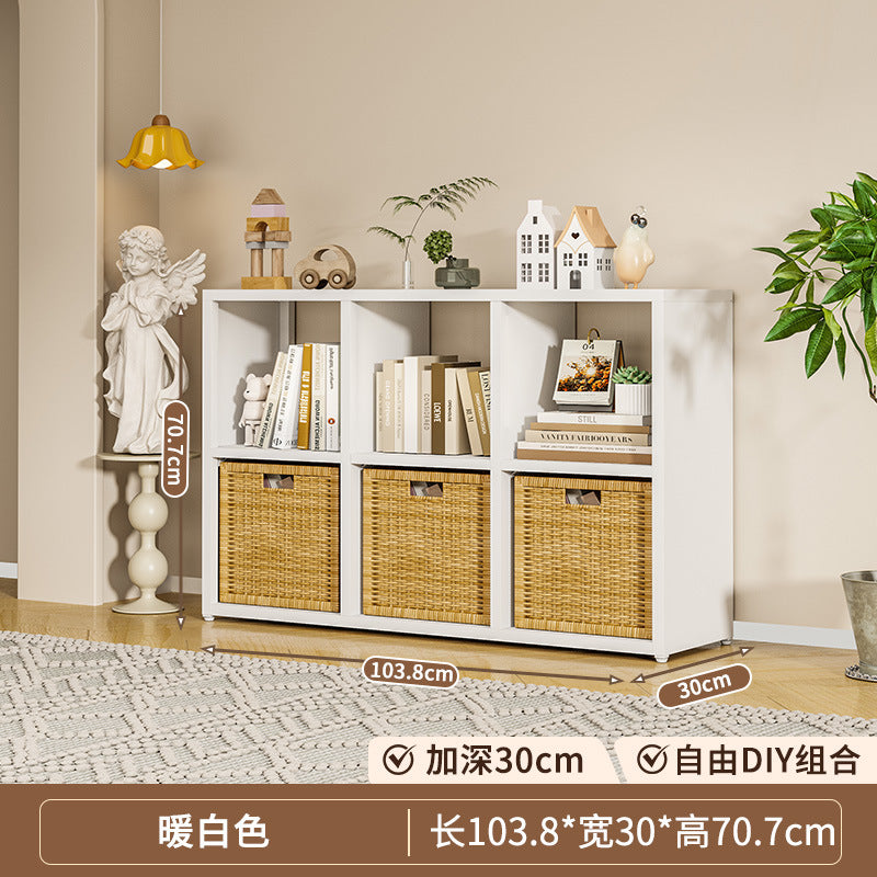 Steel grid cabinet - freestanding modular bookshelf for home living room, kids' storage, picture book organizer, and low cabinet
