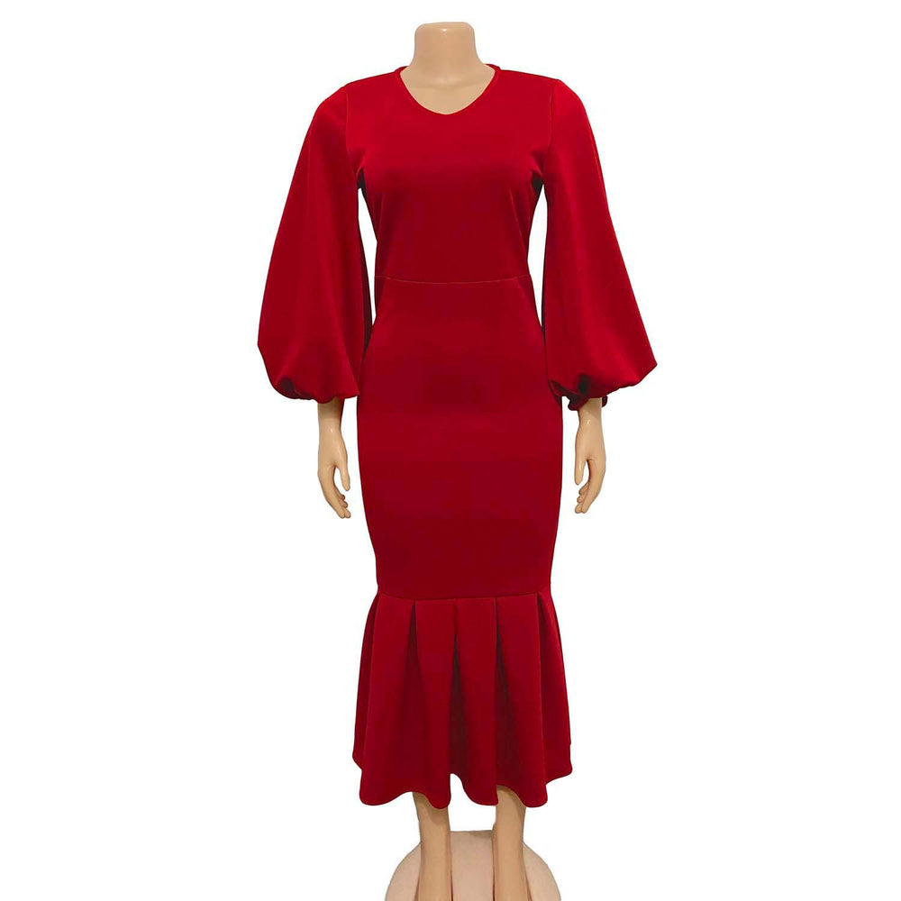 women's spring  new arrivals: european and american fashion plus size v-neck long sleeve sexy mermaid dress - export quality